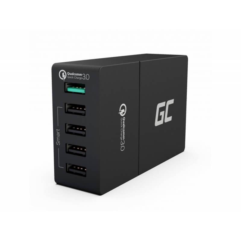 Захранване с 5 x USB изхода и Quick Charge 3.0 технология за бързо зареждане за мобилни телефони и таблети - Green Cell 5 USB Quick Charger (черен) | JAR Computers Захранване с 5 x USB изхода и Quick Charge 3.0 технология за бързо зареждане за мобилни телефони и таблети - Green Cell 5 USB Quick Charger (черен)