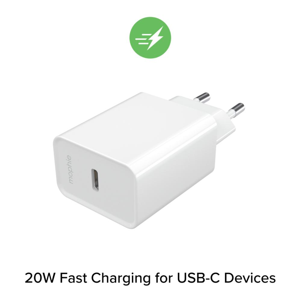 Зарядно Mophie Essentials ACC PWR Adapter USB-C 20W PD White-EU | JAR Computers Зарядно Mophie Essentials ACC PWR Adapter USB-C 20W PD White-EU