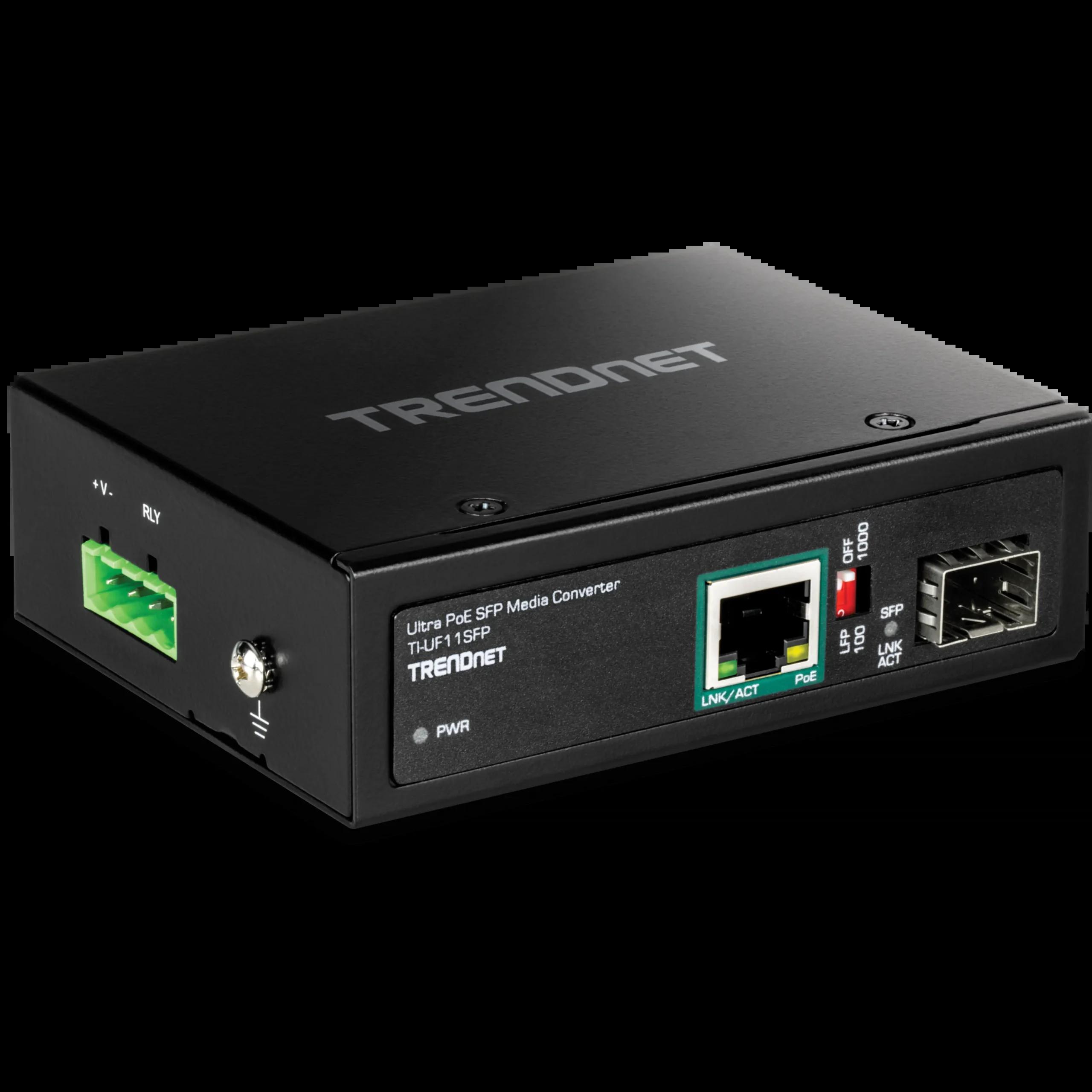TRENDnet Industrial SFP to Gigabit UPoE Media Converter | JAR Computers TRENDnet Industrial SFP to Gigabit UPoE Media Converter