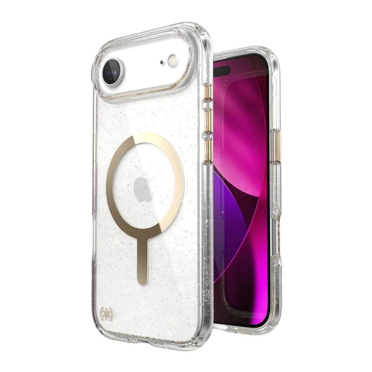 Удароустойчив хибриден кейс с Magsafe за iPhone 17 Air - Speck Presidio Lux Glitter MagSafe Case (прозрачен-златист) | JAR Computers Удароустойчив хибриден кейс с Magsafe за iPhone 17 Air - Speck Presidio Lux Glitter MagSafe Case (прозрачен-златист)