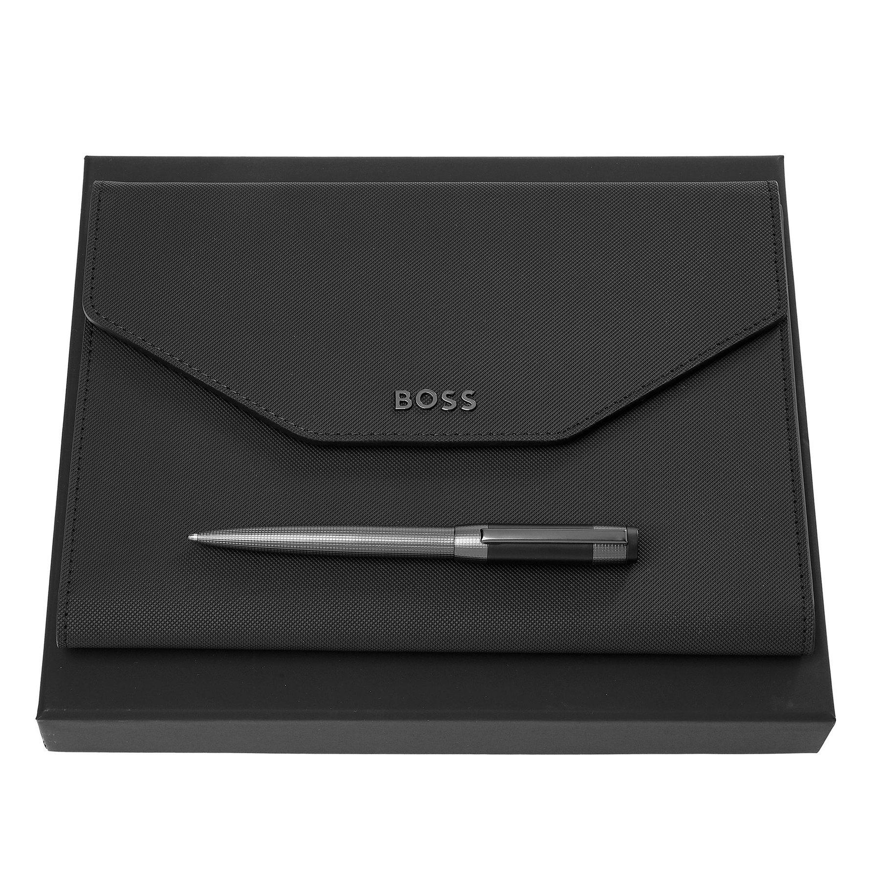 Hugo Boss Комплект химикалка и папка Rive, A5, хром | JAR Computers Hugo Boss Комплект химикалка и папка Rive, A5, хром