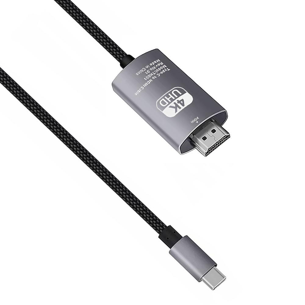 Кабел DeTech, USB-C – HDMI, 2.0m, 4K, 30Hz, С оплетка, Сив - 18393