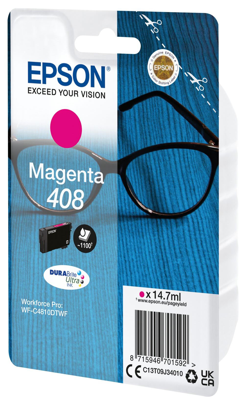 Epson 408 Очила – единичен цвят мастило DURABrite Ultra – маджента | JAR Computers Epson 408 Очила – единичен цвят мастило DURABrite Ultra – маджента