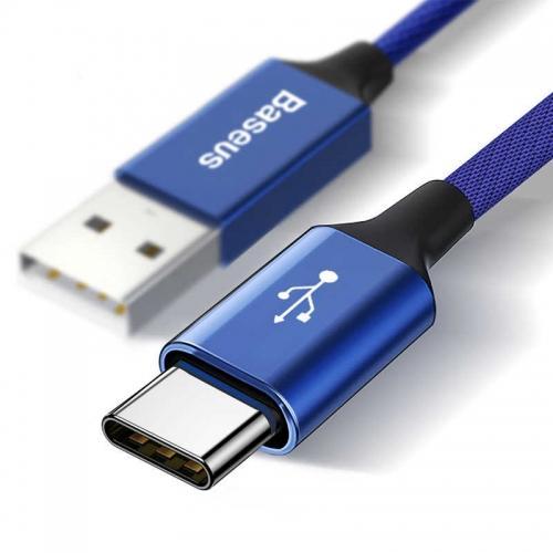 Кабел с въжена оплетка за устройства с USB-C порт (5 метра) - Baseus Artistic Striped USB-C Cable (син) | JAR Computers Кабел с въжена оплетка за устройства с USB-C порт (5 метра) - Baseus Artistic Striped USB-C Cable (син)