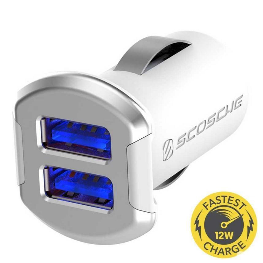 Зарядно за кола с два USB изхода за мобилни устройства - Scosche reVOLT 12W+12W (4.8A) (сребрист-бял) | JAR Computers Зарядно за кола с два USB изхода за мобилни устройства - Scosche reVOLT 12W+12W (4.8A) (сребрист-бял)