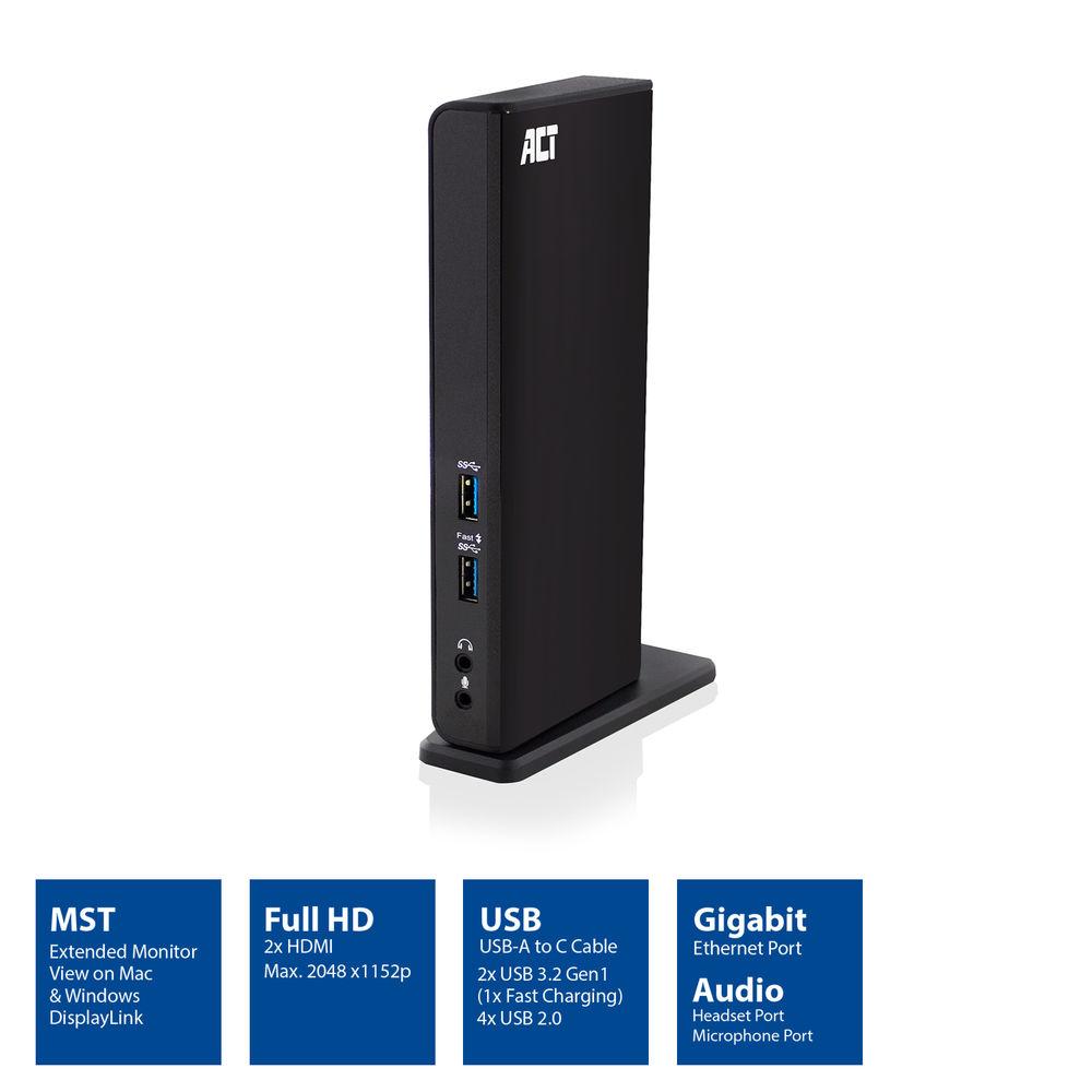 ACT AC7049 универсална докинг станция USB-C/USB-A за два HDMI монитора с DisplayLink | JAR Computers ACT AC7049 универсална докинг станция USB-C/USB-A за два HDMI монитора с DisplayLink