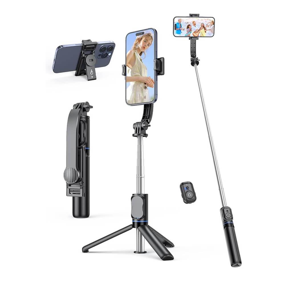 Techsuit C01 Selfie Stick Telescopic Tripod And Bluetooth Remote - разтегаем безжичен селфи стик и трипод за мобилни телефони (черен)