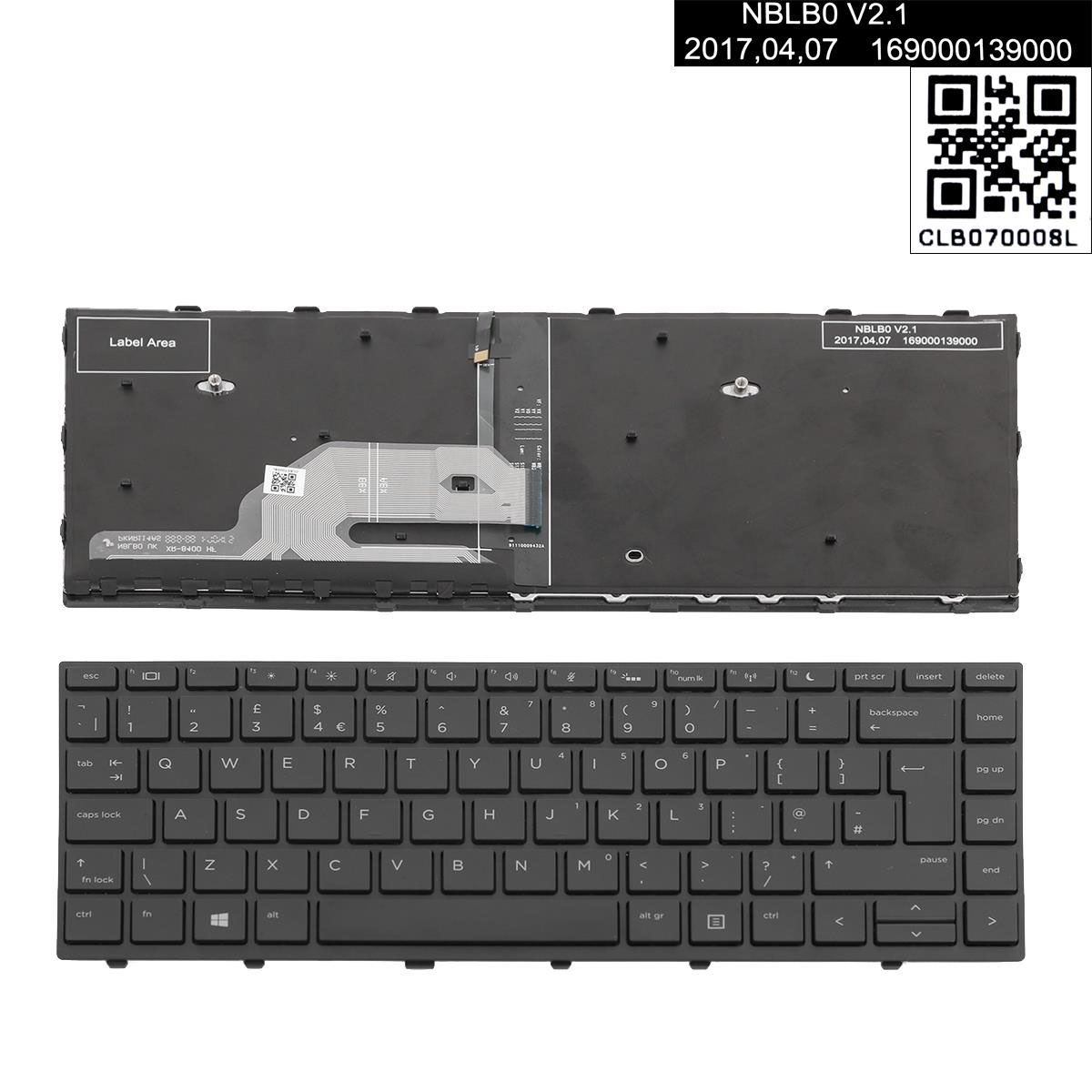 Клавиатура за лаптоп HP Probook 430 G5 440 G5 445 G5 Черна с Черна Рамка с Подсветка /Black Frame Black With Backlit | JAR Computers Клавиатура за лаптоп HP Probook 430 G5 440 G5 445 G5 Черна с Черна Рамка с Подсветка /Black Frame Black With Backlit