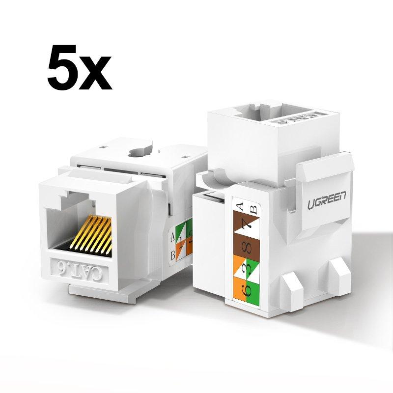 Комплект от 5 броя мрежови модули Ethernet Cat 6 RJ45 адаптери - Ugreen 5 x Unshielded Network Modules Ethernet Cat 6 RJ45 1000 Mbps (бял) | JAR Computers Комплект от 5 броя мрежови модули Ethernet Cat 6 RJ45 адаптери - Ugreen 5 x Unshielded Network Modules Ethernet Cat 6 RJ45 1000 Mbps (бял)