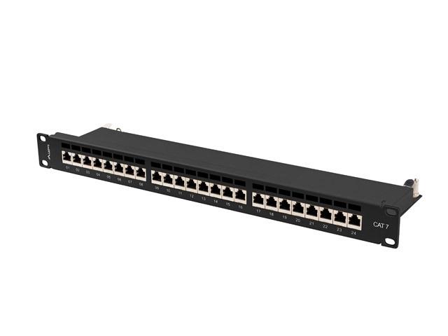 Lanberg patch panel 24 port 1U 19" CAT.7 ftp with cable organizer shielded black