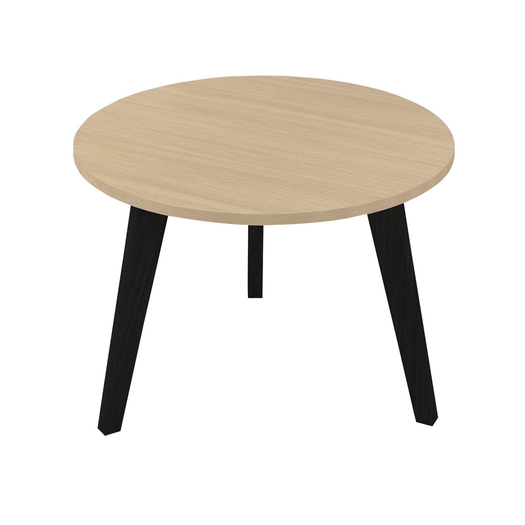 Ниска маса Narbutas Nova Wood, 700 x 700 х 480 mm, кръгъл плот, ПДЧ, меламин избелен дъб, черни дървени крака