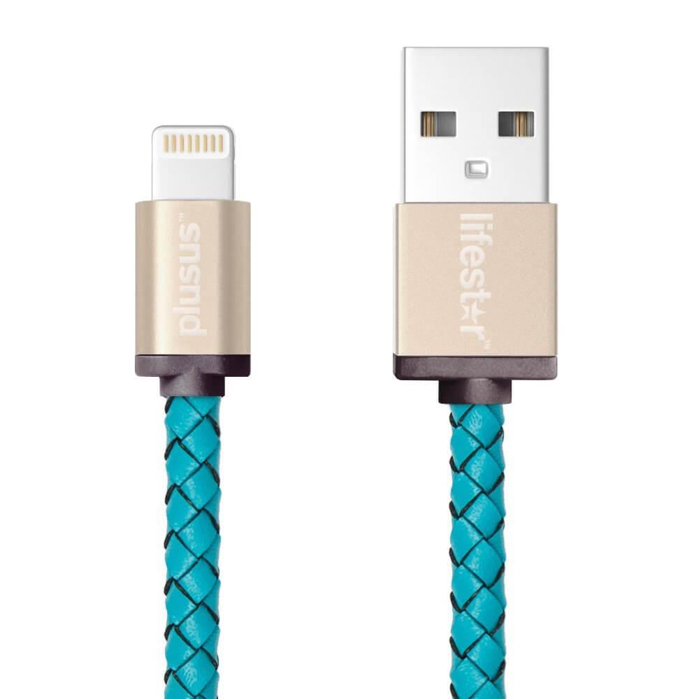 Ръчно изработен сертифициран Lightning кабел за iPhone, iPad и iPod (25см.) - PlusUs LifeStar Handcrafted Lightning Cable (светлосин-златист) | JAR Computers Ръчно изработен сертифициран Lightning кабел за iPhone, iPad и iPod (25см.) - PlusUs LifeStar Handcrafted Lightning Cable (светлосин-златист)