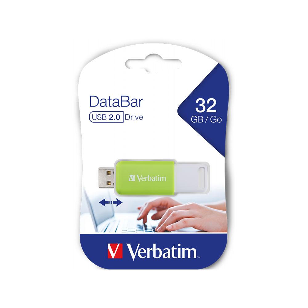 Verbatim USB флаш памет DataBаr, USB 2.0, 32 GB, зелена | JAR Computers Verbatim USB флаш памет DataBаr, USB 2.0, 32 GB, зелена