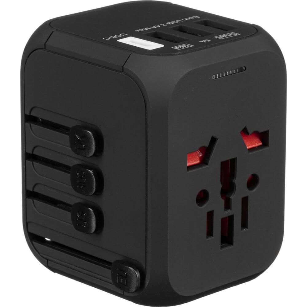 Адаптер за ел. мрежа с преходници за цял свят с 3xUSB-A и USB-C изходи (черен) - Kanex GoPower International USB-C Travel Adapter | JAR Computers Адаптер за ел. мрежа с преходници за цял свят с 3xUSB-A и USB-C изходи (черен) - Kanex GoPower International USB-C Travel Adapter