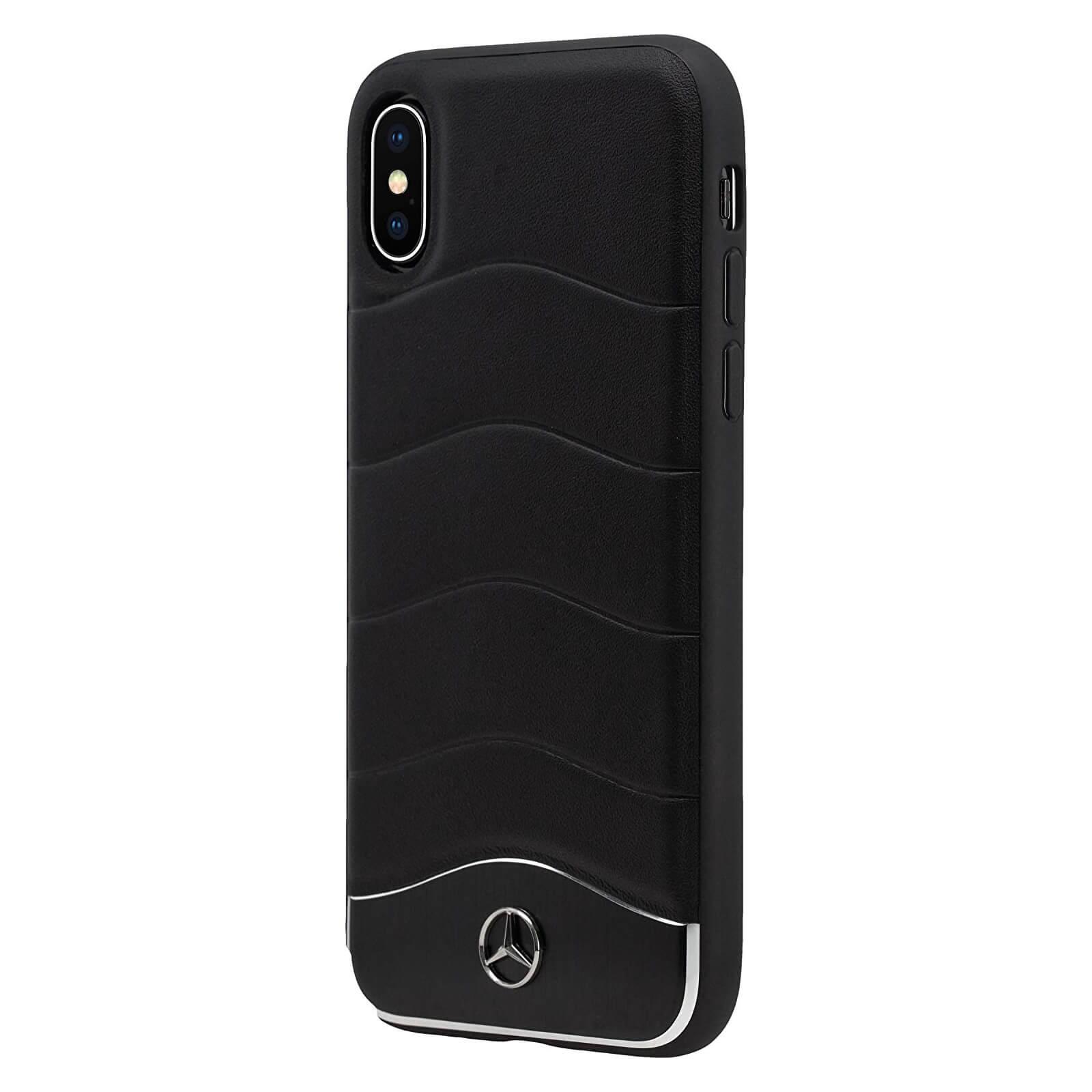 Дизайнерски кожен кейс за iPhone XS, iPhone X - Mercedes-Benz Wave III Genuine Leather Hard Case (черен-сребрист) | JAR Computers Дизайнерски кожен кейс за iPhone XS, iPhone X - Mercedes-Benz Wave III Genuine Leather Hard Case (черен-сребрист)