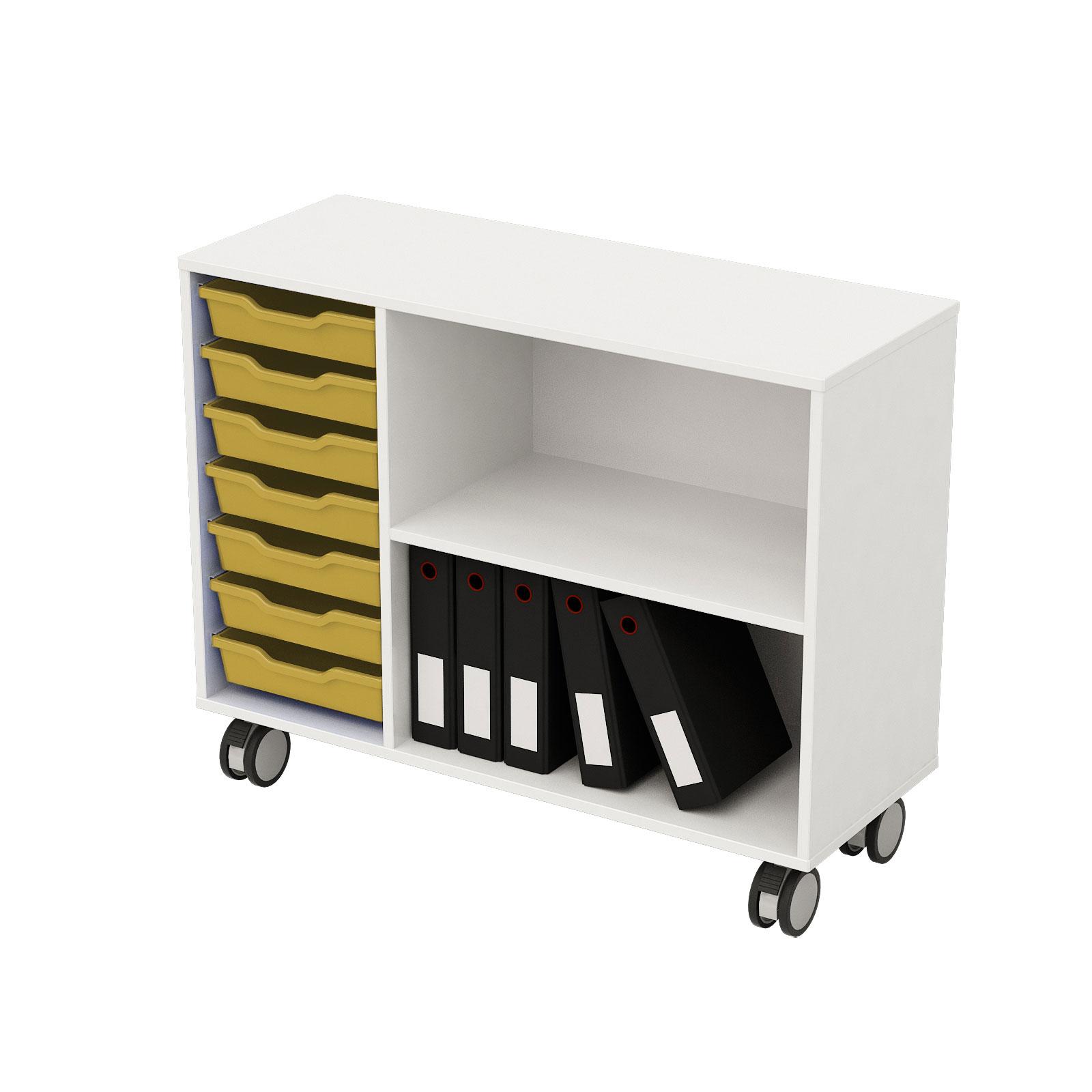 Етажерка, със 7 жълти тавички, PP, 104 х 40 х 960 mm, бяла | JAR Computers Етажерка, със 7 жълти тавички, PP, 104 х 40 х 960 mm, бяла