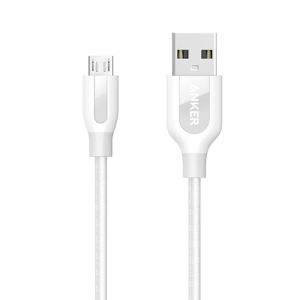 Качествен плетен кабел за зареждане на устройства с microUSB порт (90 см) - Anker Powerline+ Nylon Micro USB cable 90 cm (бял) | JAR Computers Качествен плетен кабел за зареждане на устройства с microUSB порт (90 см) - Anker Powerline+ Nylon Micro USB cable 90 cm (бял)