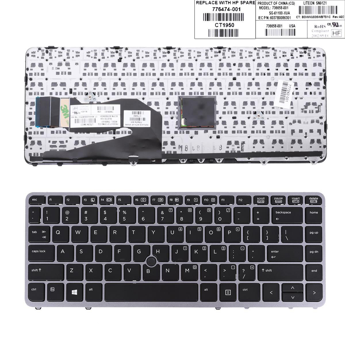 Клавиатура за лаптоп HP EliteBook 840 G1 850 G1 Черна със Сребриста Рамка с Пойнтинг Стик с Кирилица | JAR Computers Клавиатура за лаптоп HP EliteBook 840 G1 850 G1 Черна със Сребриста Рамка с Пойнтинг Стик с Кирилица