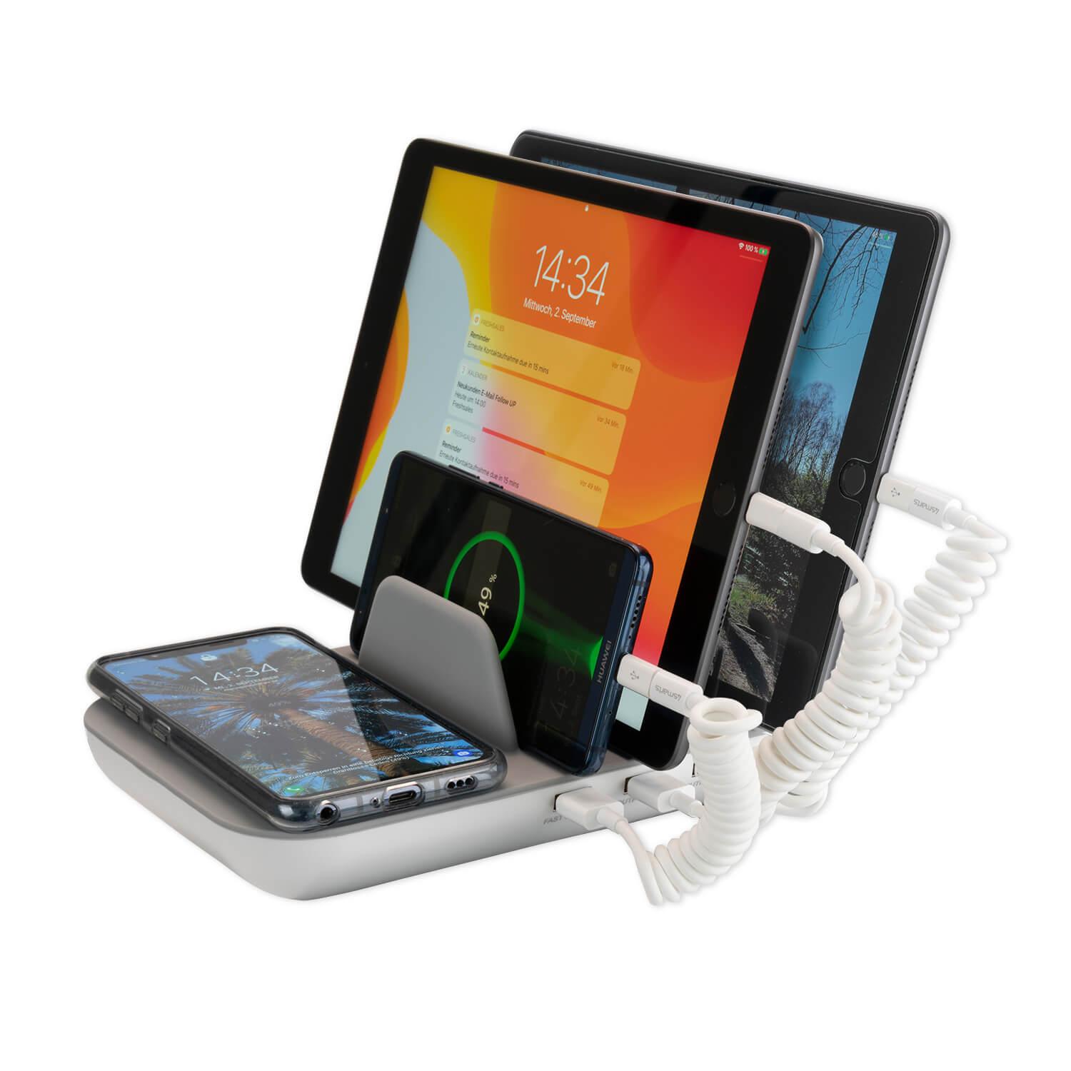 Док станция с безжично зареждане, 3xUSB и 1xUSB-C изходи и три кабела за зареждане на мобилни устройства - 4smarts Inductive Charger Family Pro 50W and 3 Charging Cables | JAR Computers Док станция с безжично зареждане, 3xUSB и 1xUSB-C изходи и три кабела за зареждане на мобилни устройства - 4smarts Inductive Charger Family Pro 50W and 3 Charging Cables