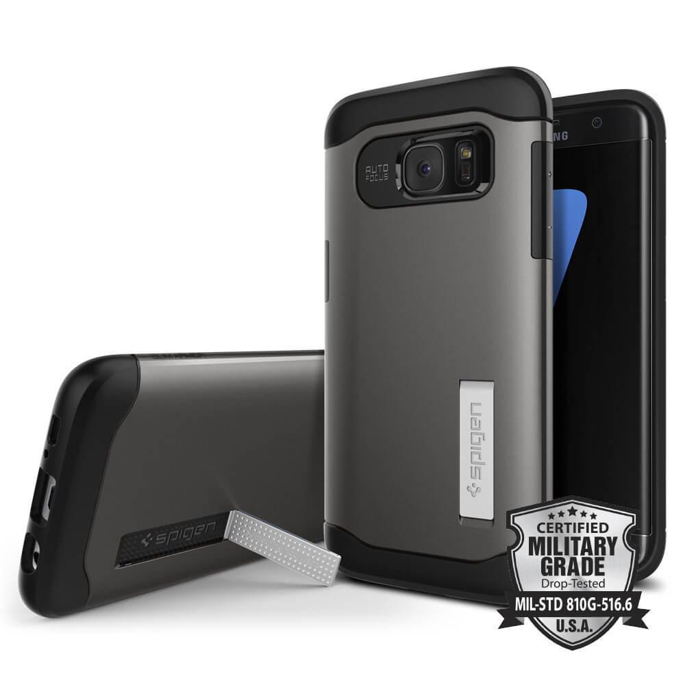 Хибриден кейс с поставка и най-висока степен на защита за Samsung Galaxy S7 Edge - Spigen Slim Armor Case (черен-сив) | JAR Computers Хибриден кейс с поставка и най-висока степен на защита за Samsung Galaxy S7 Edge - Spigen Slim Armor Case (черен-сив)