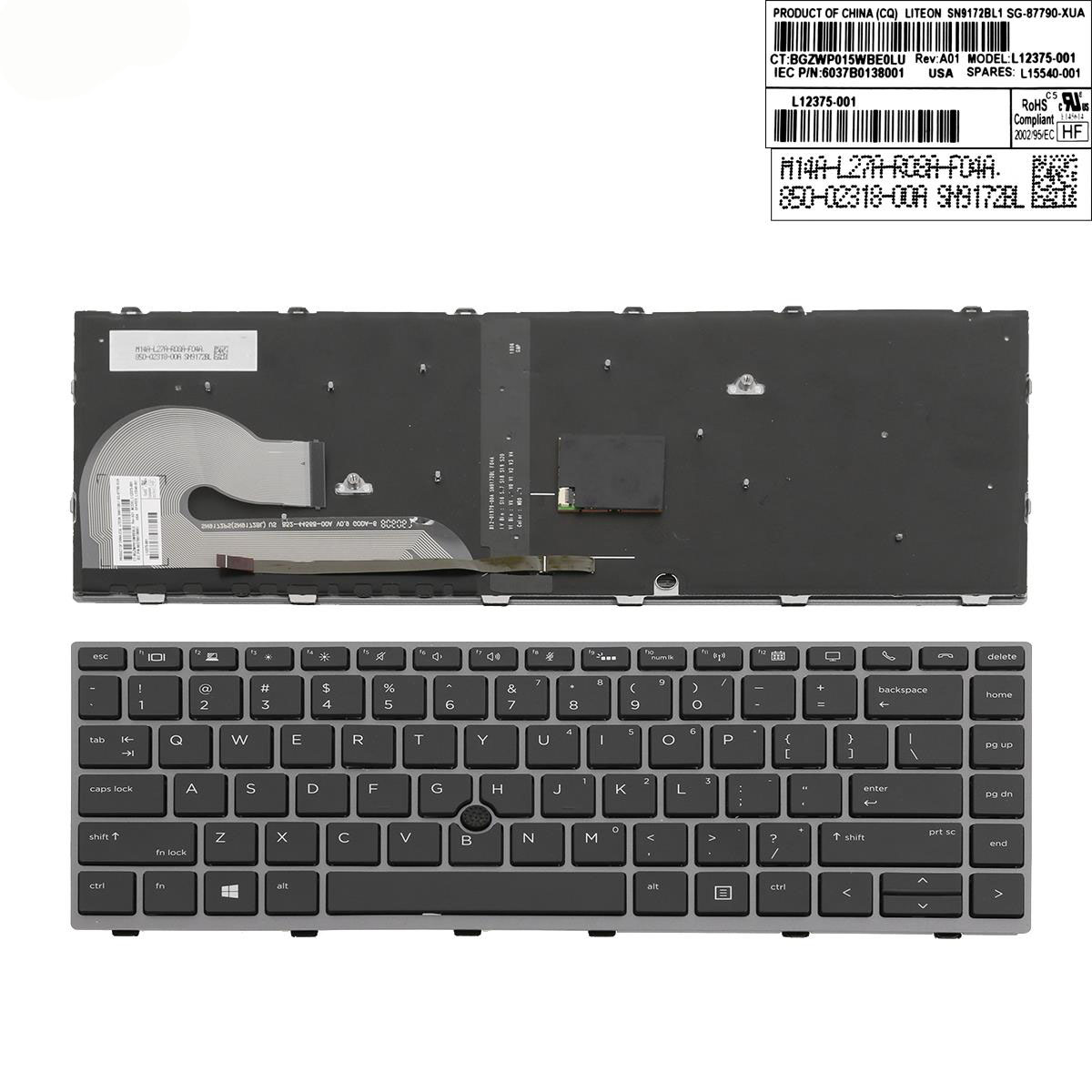 Клавиатура за лаптоп HP EliteBook 840 G5 Черна със Сива Рамка Пойнтинг Стик / Gray Frame Black With Pointing Stick | JAR Computers Клавиатура за лаптоп HP EliteBook 840 G5 Черна със Сива Рамка Пойнтинг Стик / Gray Frame Black With Pointing Stick