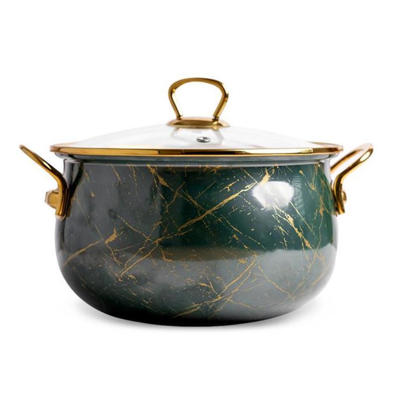 Тенджера Goldmann GM 8017-20G, 4л, 20х13 см, Емайлирана, Индукция, Стъклен капак, Изумрудено зелено