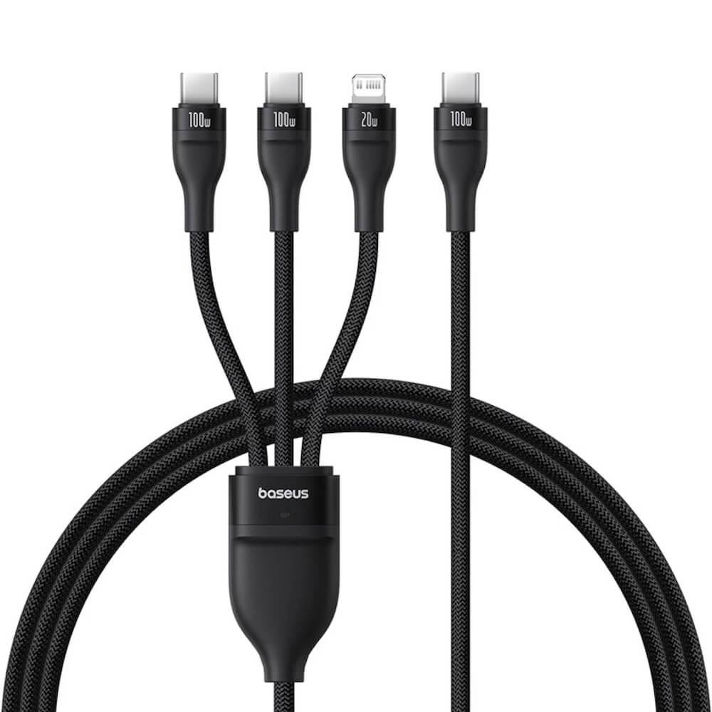 Универсален USB-C кабел с Lightning и 2X USB-C конектори - Baseus Flash Series 3 Fast Charging Data Cable 100W (черен) (150cм) | JAR Computers Универсален USB-C кабел с Lightning и 2X USB-C конектори - Baseus Flash Series 3 Fast Charging Data Cable 100W (черен) (150cм)