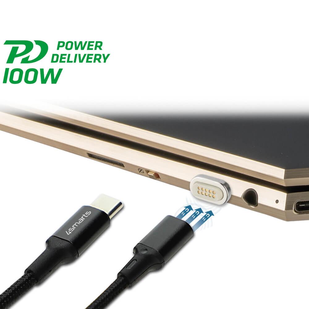 USB-C кабел с магнитен накрайник за устройства с USB-C (180см) - 4smarts Magnetic USB-C to USB-C Cable GRAVITYCord Ultimate(черен) | JAR Computers USB-C кабел с магнитен накрайник за устройства с USB-C (180см) - 4smarts Magnetic USB-C to USB-C Cable GRAVITYCord Ultimate(черен)