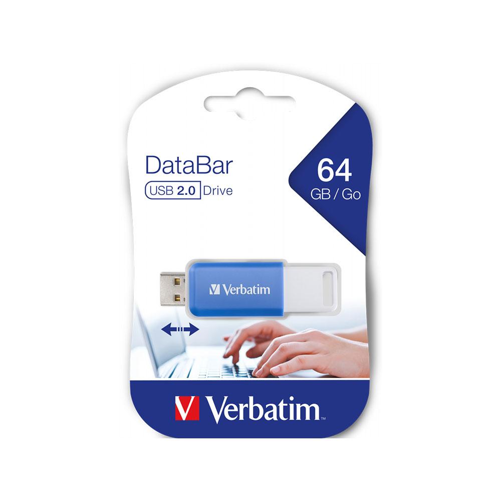 Verbatim USB флаш памет DataBаr, USB 2.0, 64 GB, синя | JAR Computers Verbatim USB флаш памет DataBаr, USB 2.0, 64 GB, синя