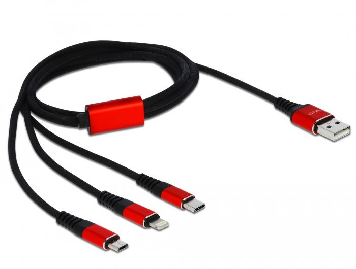 DeLOCK 85892 USB кабел USB 2.0 1 м USB A USB C/Micro-USB B/Lightning Черен, Червен | JAR Computers DeLOCK 85892 USB кабел USB 2.0 1 м USB A USB C/Micro-USB B/Lightning Черен, Червен