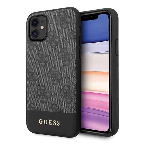 Дизайнерски кожен кейс за iPhone 11 - Guess 4G Stripe Leather Hard Case (тъмносив) | JAR Computers Дизайнерски кожен кейс за iPhone 11 - Guess 4G Stripe Leather Hard Case (тъмносив)