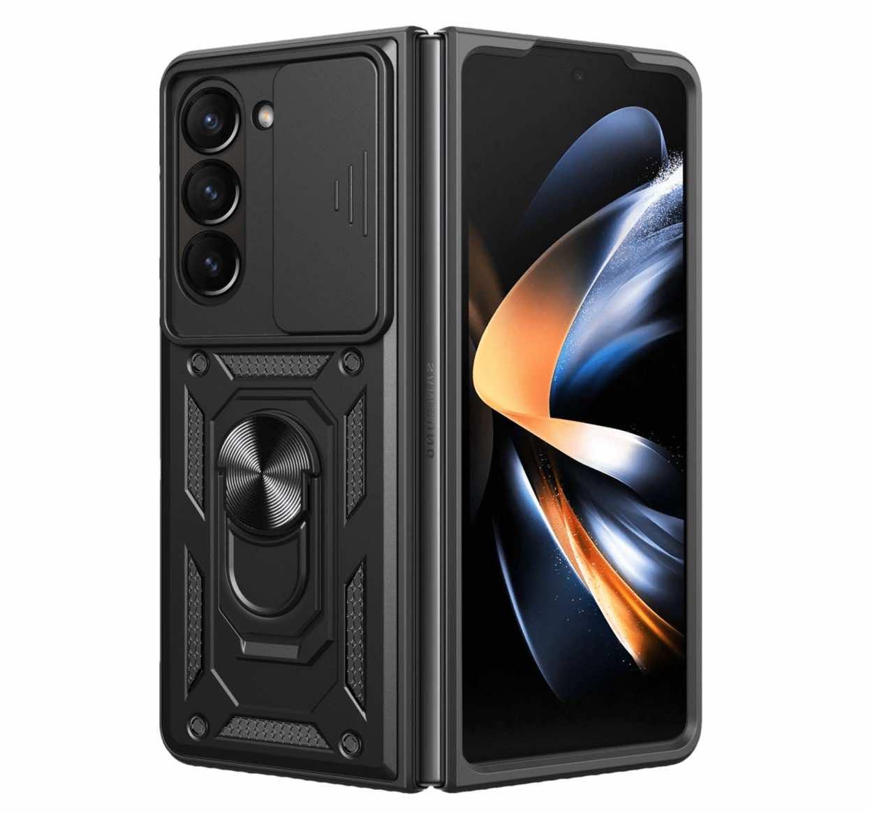Хибриден удароустойчив кейс с пръстен против изпускане за Samsung Galaxy Z Fold7 - Slide Camera Armor Case (черен) | JAR Computers Хибриден удароустойчив кейс с пръстен против изпускане за Samsung Galaxy Z Fold7 - Slide Camera Armor Case (черен)