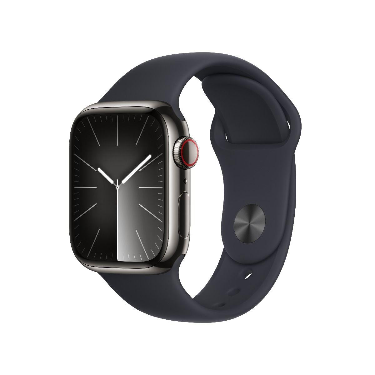 Умен часовник от Apple - Apple Watch Series 9 Cellular, 45mm Graphite Stainless Steel Case with Midnight Sport Band M/L | JAR Computers Умен часовник от Apple - Apple Watch Series 9 Cellular, 45mm Graphite Stainless Steel Case with Midnight Sport Band M/L