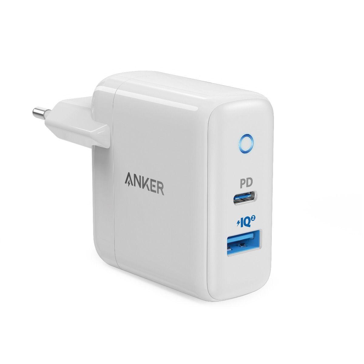 Захранване за ел. мрежа с USB-A изход и USB-C (PD) изход (бял) - Anker PowerPort PD+ 2 USB-C 35W Wall Charger | JAR Computers Захранване за ел. мрежа с USB-A изход и USB-C (PD) изход (бял) - Anker PowerPort PD+ 2 USB-C 35W Wall Charger