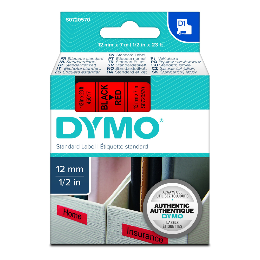 DYMO D1 45017 TAPE 12mmX7m BLACK/RED (S0720570) (DYMO45017)