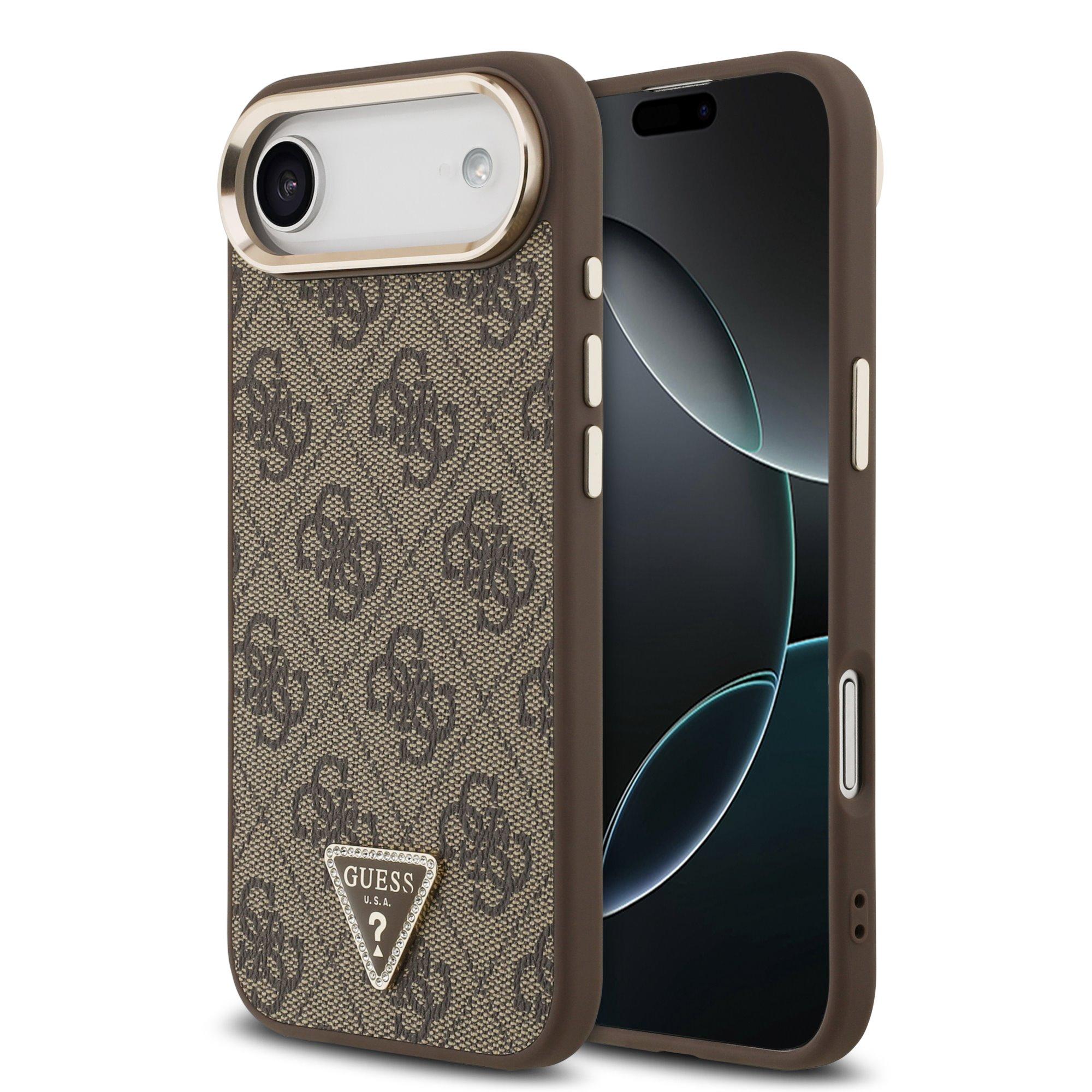 GUESS Калъф Apple iPhone 17 Air, PU Leather 4G Strass Triangle Logo Gold Frame MagSafe, кафяв - GUHMP17MP4GTDGMW | JAR Computers GUESS Калъф Apple iPhone 17 Air, PU Leather 4G Strass Triangle Logo Gold Frame MagSafe, кафяв - GUHMP17MP4GTDGMW