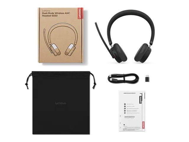 LENOVO 6550 Headset on-ear Bluetooth wireless active noise cancelling USB-C black Certified for Microsoft Teams