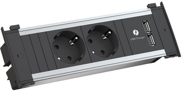Модул за KAPSA S с 2х Шуко и USB тип A+A, цвят Черен, Bachmann | JAR Computers Модул за KAPSA S с 2х Шуко и USB тип A+A, цвят Черен, Bachmann