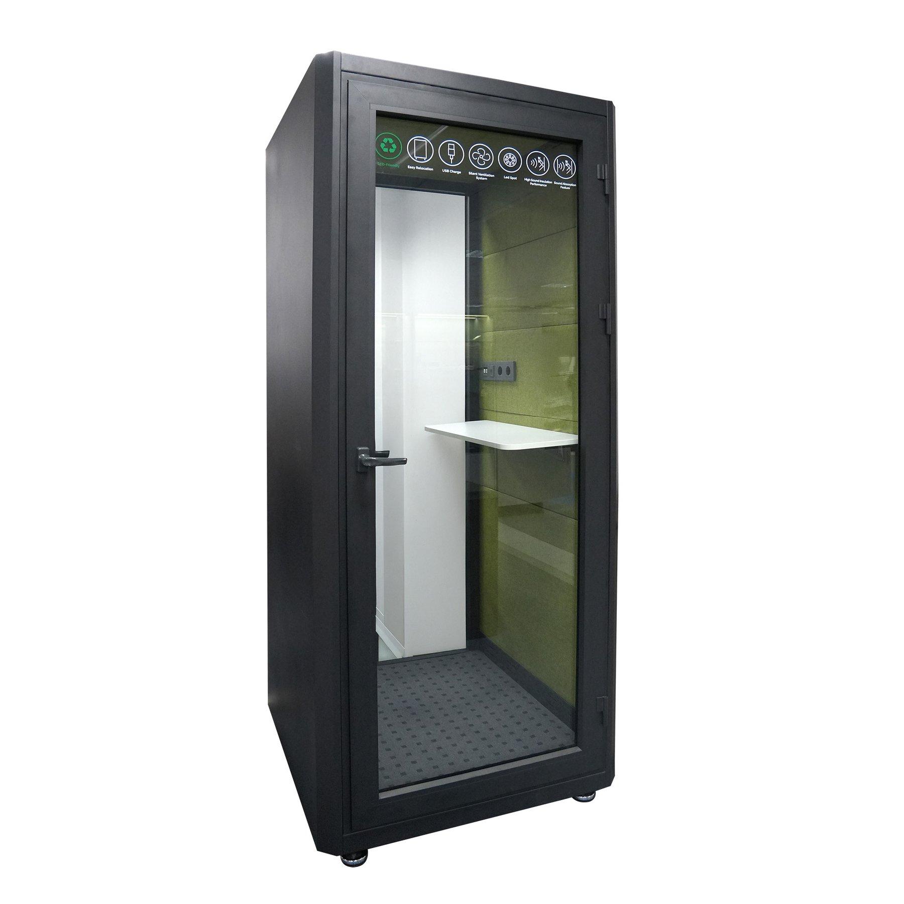 Шумоизолираща акустична кабина Flek, 960 х 1000 х 2300 mm, антрацит и зелено, сглобена мостра | JAR Computers Шумоизолираща акустична кабина Flek, 960 х 1000 х 2300 mm, антрацит и зелено, сглобена мостра