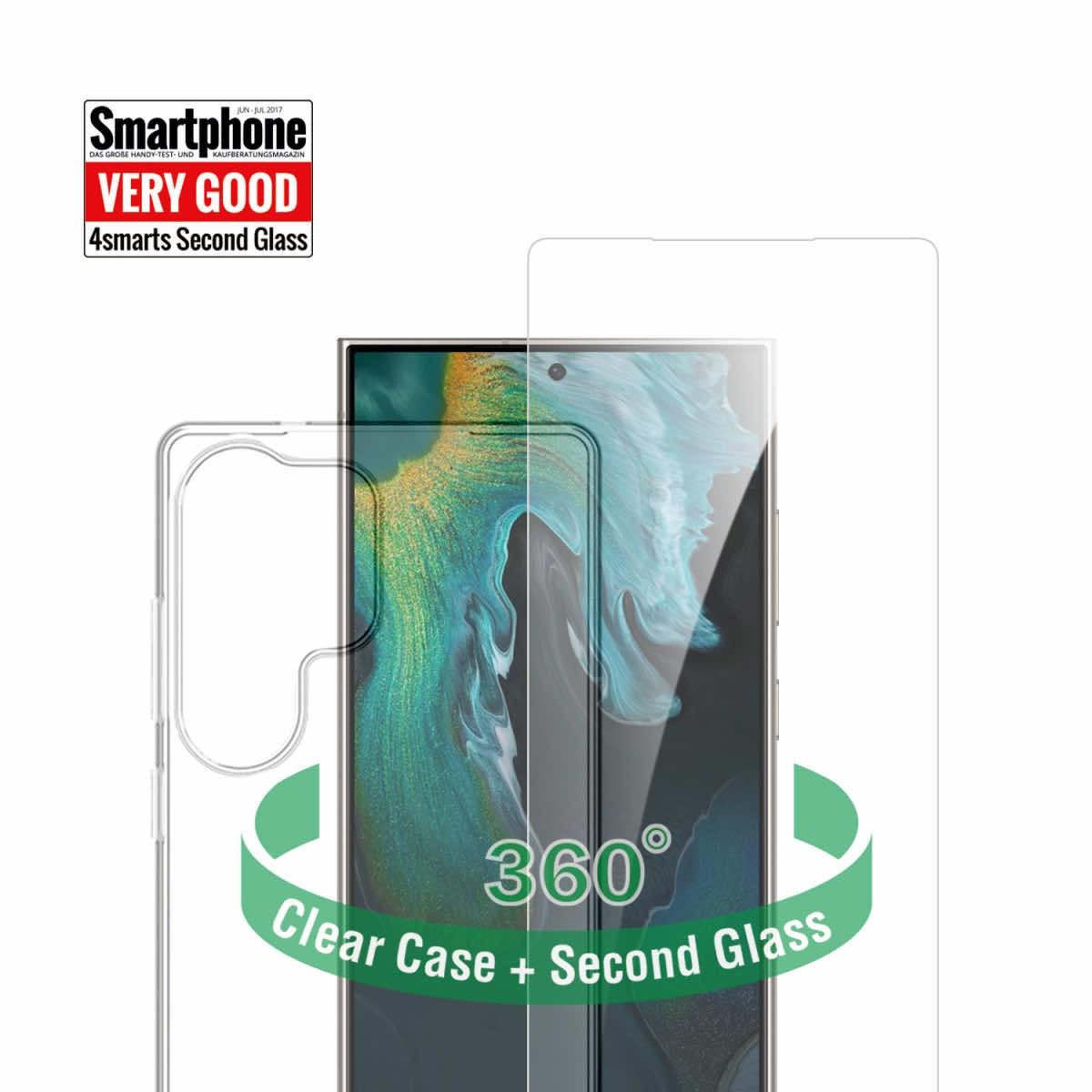 Тънък силиконов кейс и стъклено защитно покритие за дисплея на Samsung Galaxy S25 Ultra - 4smarts 360° Protection Set (прозрачен) | JAR Computers Тънък силиконов кейс и стъклено защитно покритие за дисплея на Samsung Galaxy S25 Ultra - 4smarts 360° Protection Set (прозрачен)