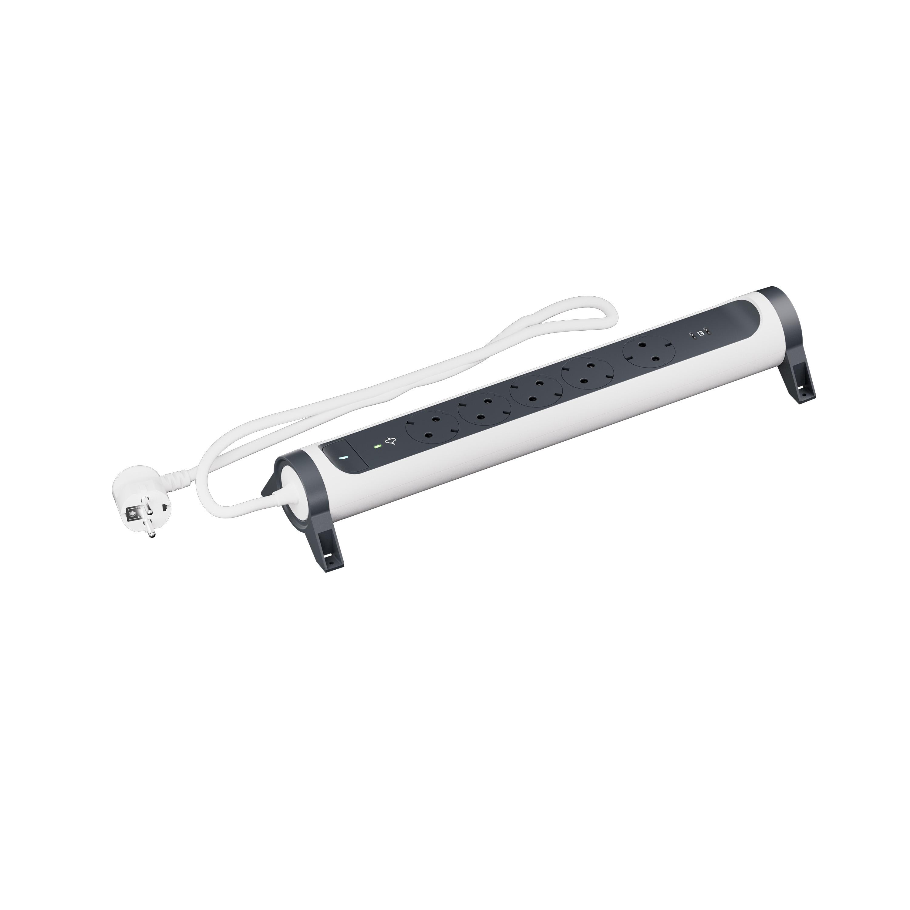 694429 Разклонител шуко 5X2P+E, USB C+C, 20W, защита, кабел 1,5 м, бяло/черно, Legrand