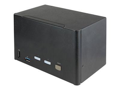 Мрежов комутатор 2 Port Quad Monitor DisplayPort KVM Switch, 4K 60Hz UHD HDR, Desktop 4K DP 1.2 KVM with 2 Port USB 3.0 Hub (5Gbps) & 4x USB 2.0 HID Ports,