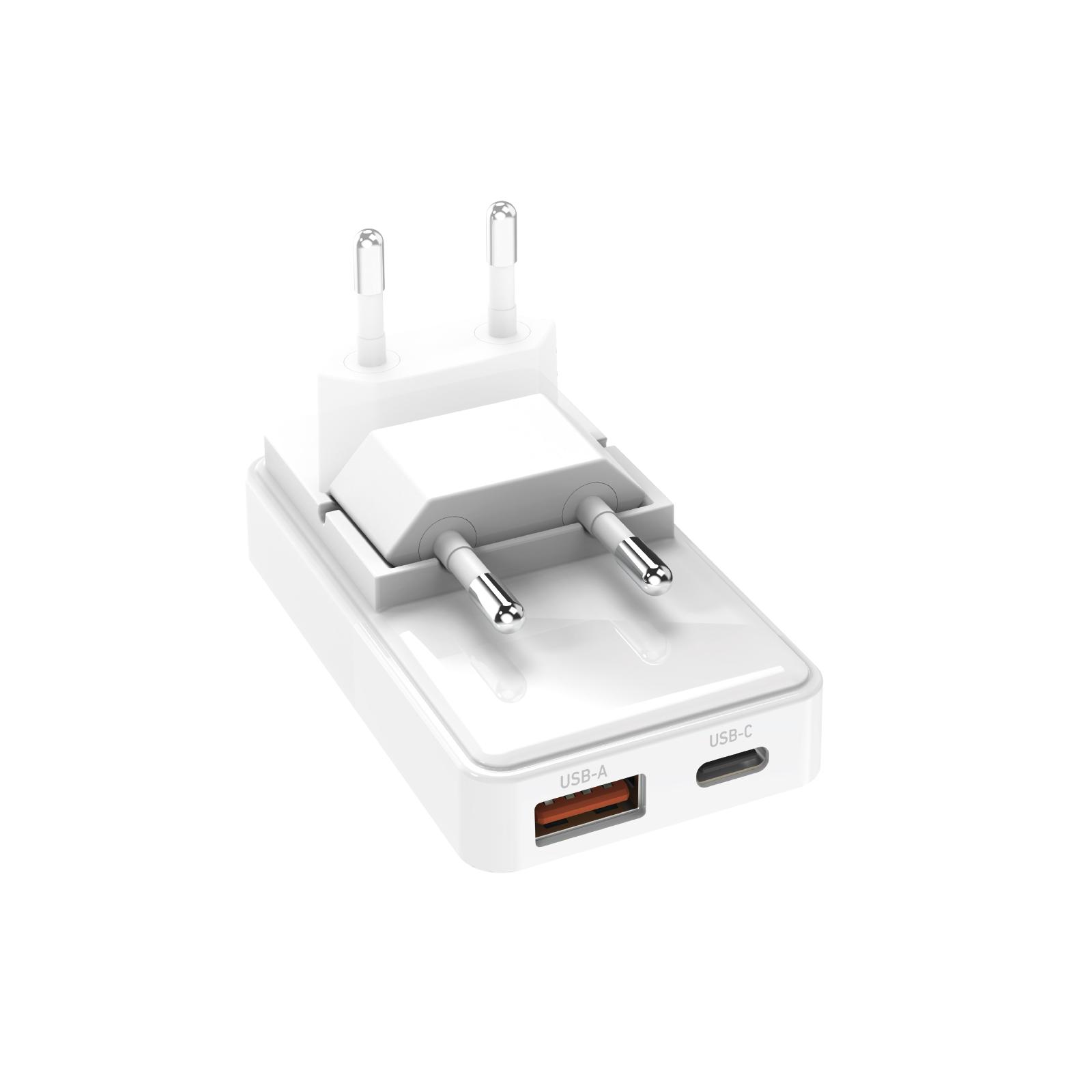 Мрежово зарядно SBS 98473 сгъваемо, GaN, 1xUSB-A+1xUSB-C PD20W
