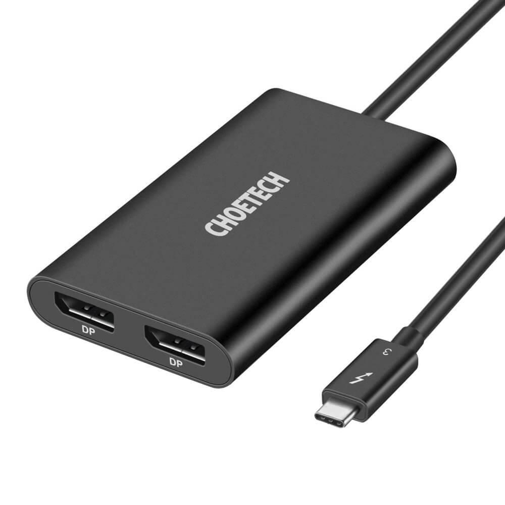 Адаптер за свързване от USB-C към два DisplayPort порта - Choetech Thunderbolt 3 Dual DisplayPort 4K Adapter (черен) | JAR Computers Адаптер за свързване от USB-C към два DisplayPort порта - Choetech Thunderbolt 3 Dual DisplayPort 4K Adapter (черен)