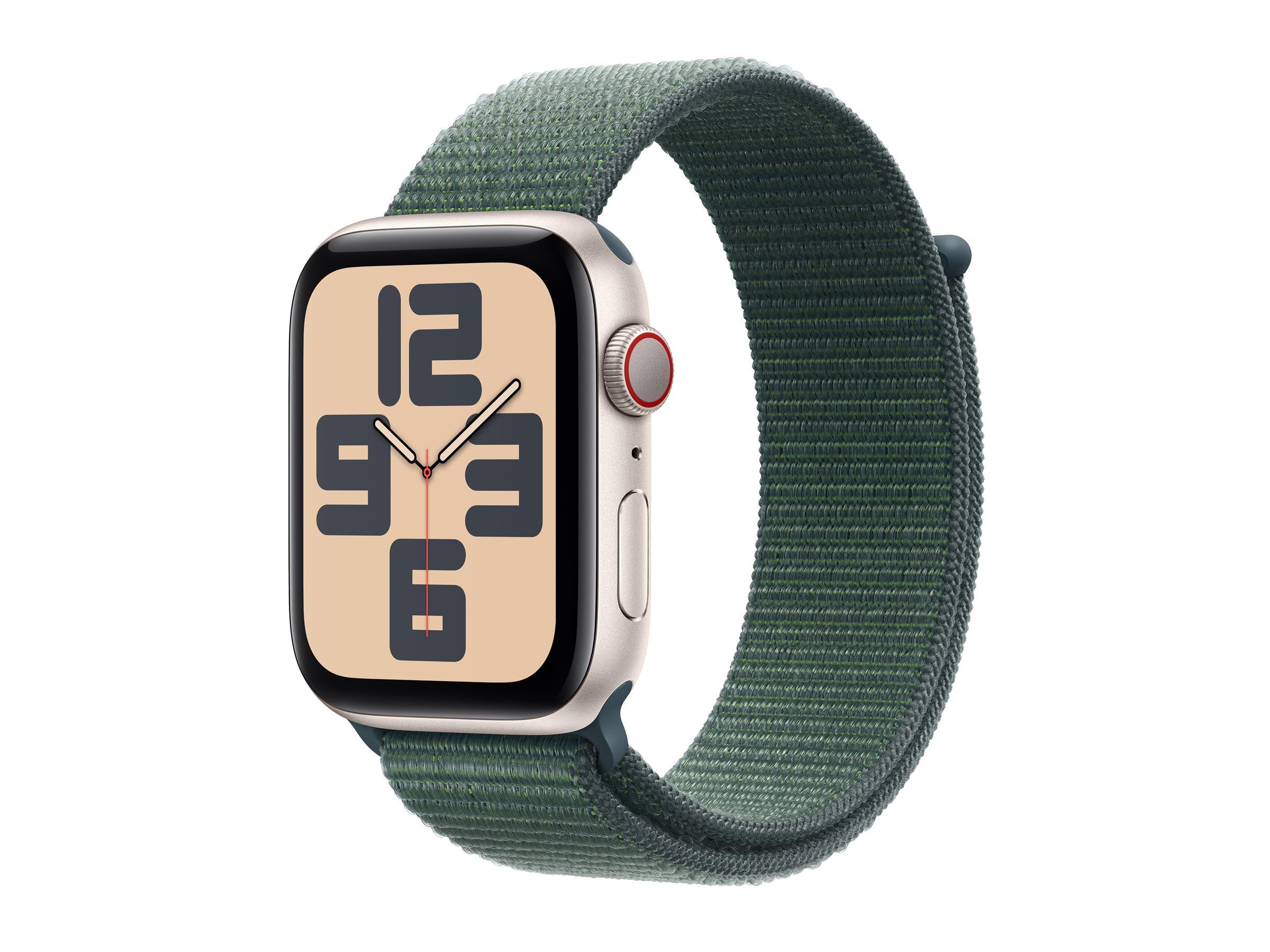 APPLE Watch SE GPS + Cellular 44mm Starlight Aluminium Case with Lake Green Sport Loop | JAR Computers APPLE Watch SE GPS + Cellular 44mm Starlight Aluminium Case with Lake Green Sport Loop