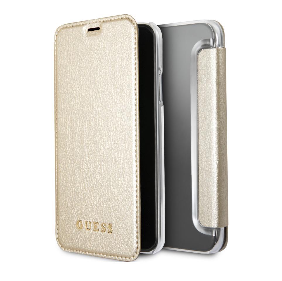 Дизайнерски кожен калъф, тип портфейл за iPhone XS, iPhone X - Guess Iridescent Book Case (златист) | JAR Computers Дизайнерски кожен калъф, тип портфейл за iPhone XS, iPhone X - Guess Iridescent Book Case (златист)