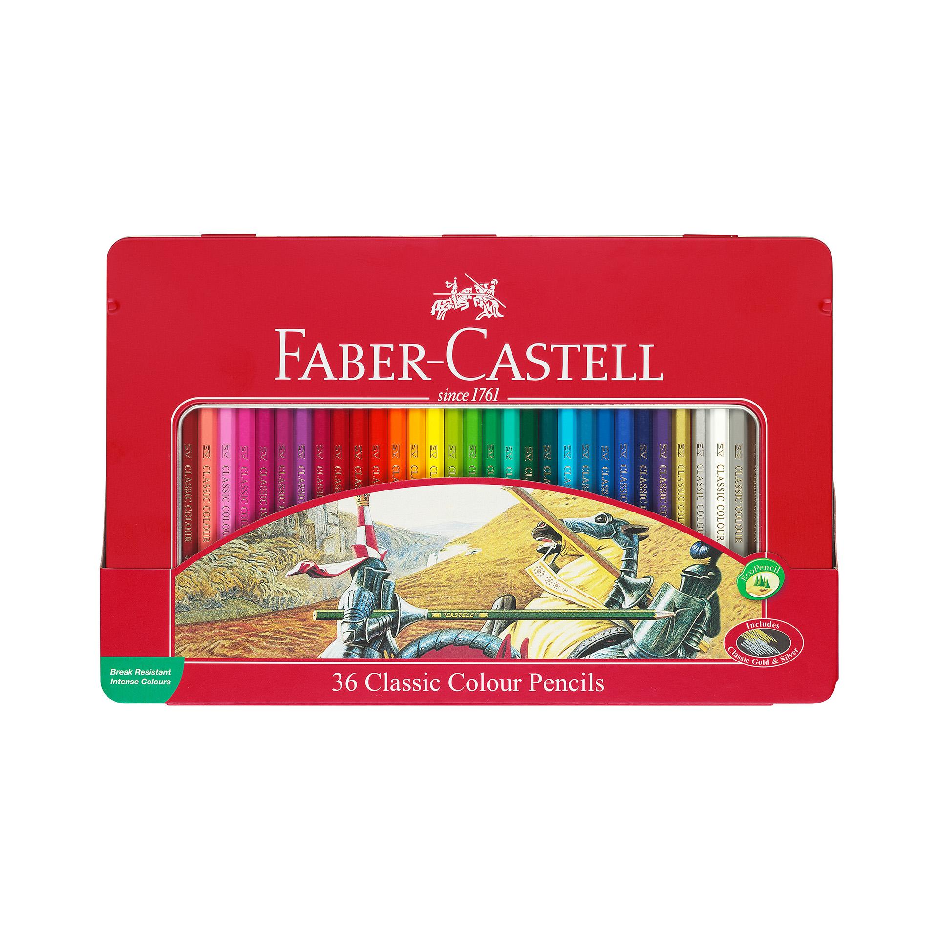 Faber-Castell Цветни моливи Замък, 36 цвята, в метална кутия