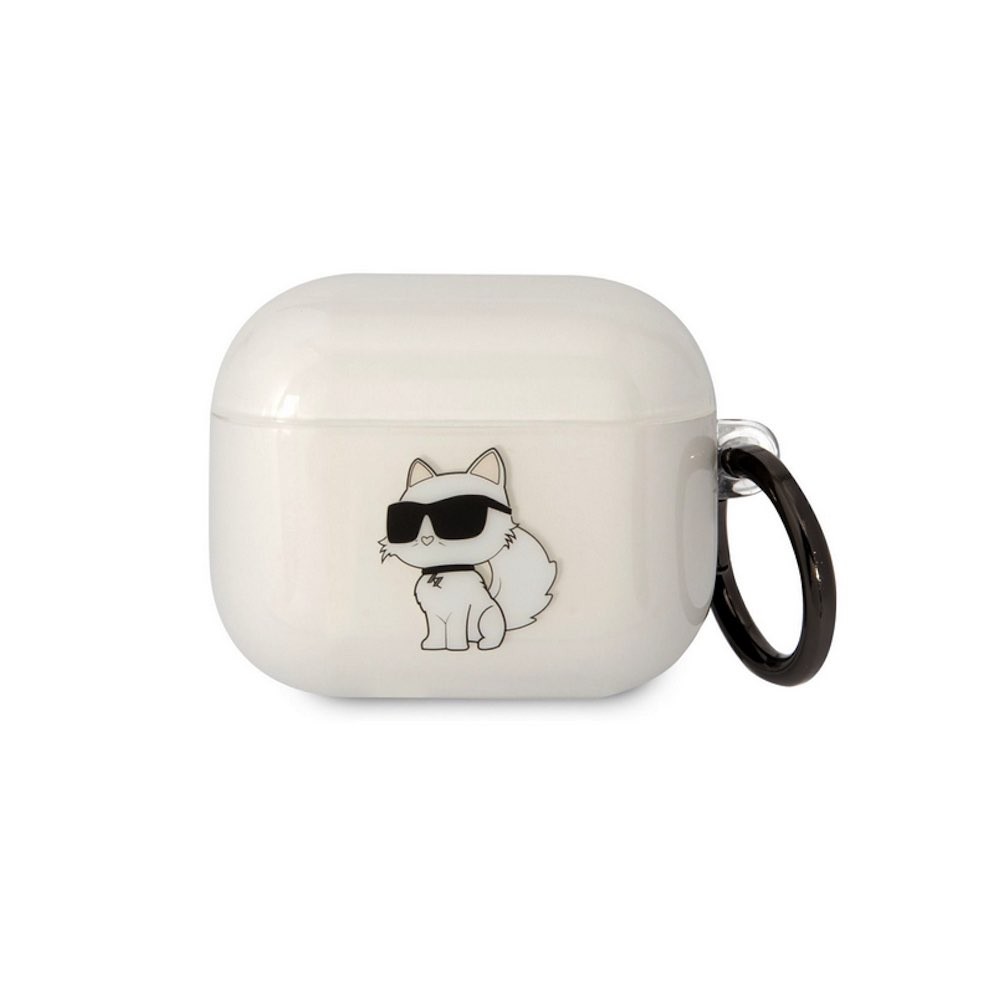 Karl Lagerfeld AirPods 3 3D Logo NFT Choupette Silicone Case - силиконов калъф с карабинер за Apple AirPods 3 (бял)