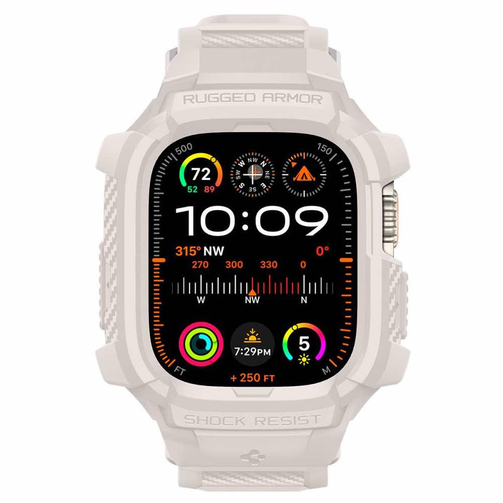 Удароустойчив TPU кейс с вградена каишка за Apple Watch Ultra, Ultra 2 49мм - Spigen Rugged Armor Case Pro (бежов) | JAR Computers Удароустойчив TPU кейс с вградена каишка за Apple Watch Ultra, Ultra 2 49мм - Spigen Rugged Armor Case Pro (бежов)