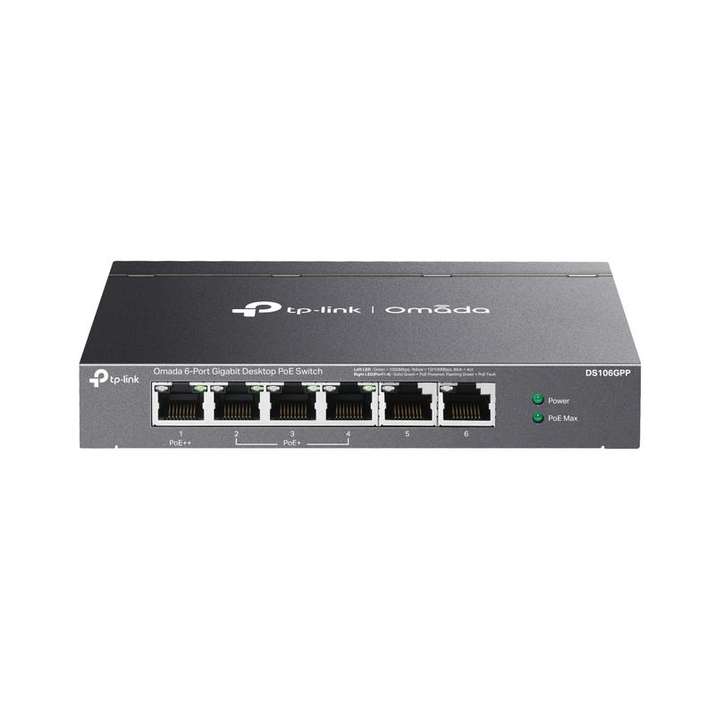 6-Port Gigabit Unmanaged Desktop Switch with 3-Port PoE+ and 1-Port PoE++ Omada by TP-Link DS106GPP | JAR Computers 6-Port Gigabit Unmanaged Desktop Switch with 3-Port PoE+ and 1-Port PoE++ Omada by TP-Link DS106GPP